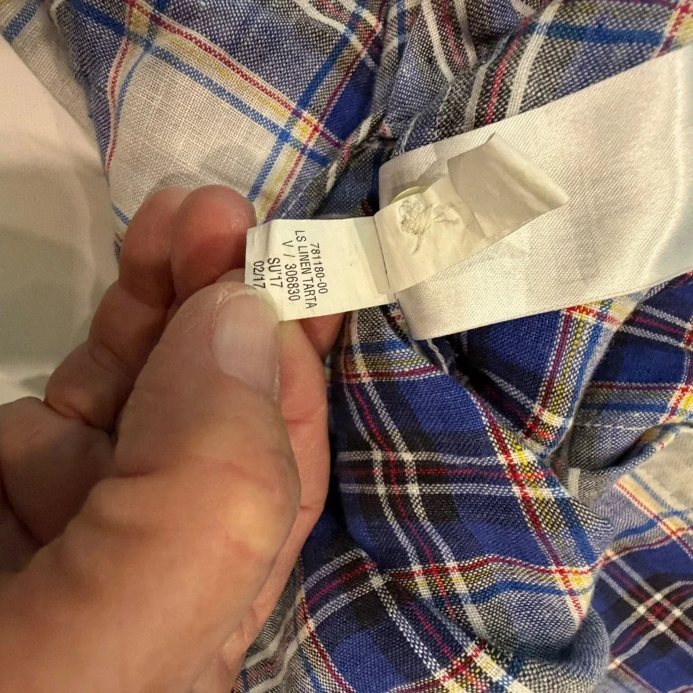 Banana Republic Men's L 100% Linen Plaid Shirt Coastal Preppy Camden Fit